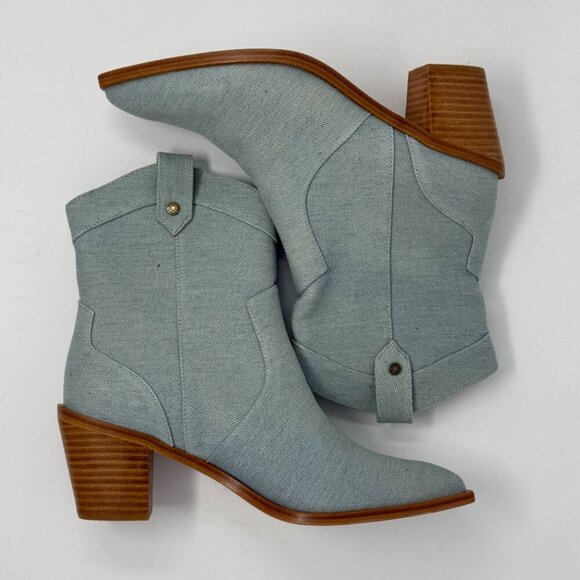 7 For All Mankind Denim Western Cowboy Boot Women's 9 Blue Festival Boho NWOB - Picture 12 of 16